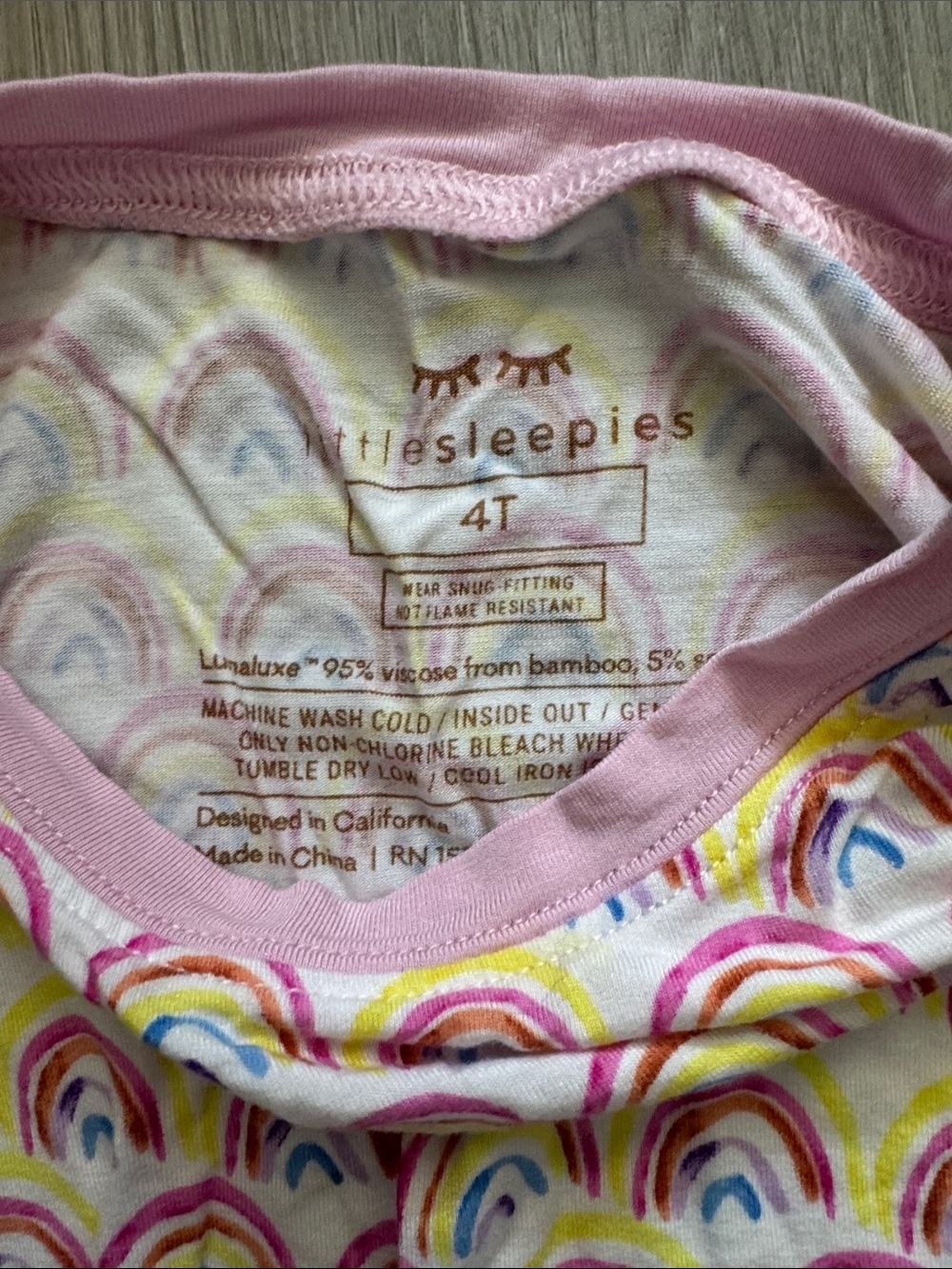 Little Sleepies- 4T Girls' Rainbow Print Pink Long-Sleeve Pajama Set. - Picture 3 of 4